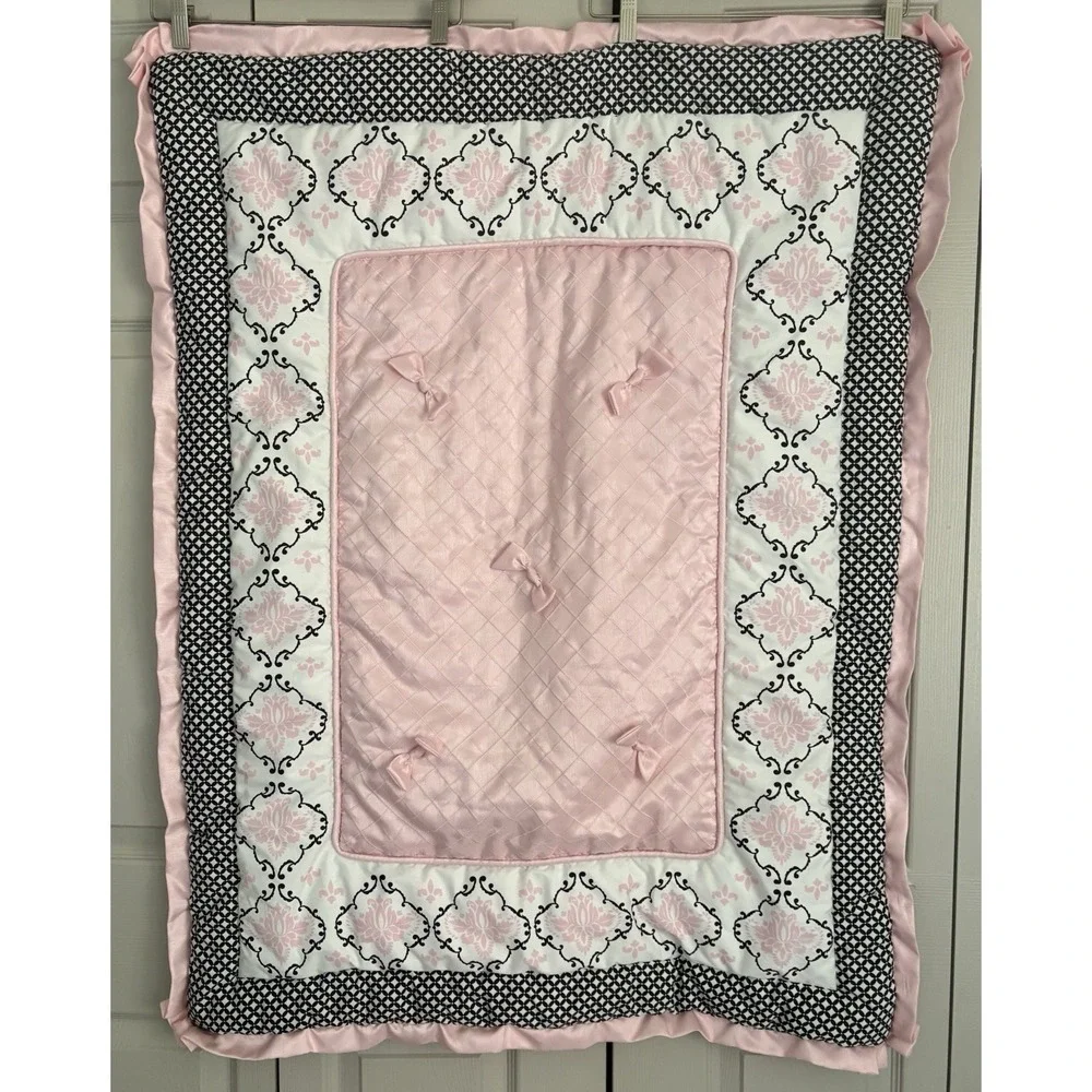 Lambs & Ivy Crib Blanket Comforter Baby Toddler Nursery Pink Black Paris Bow‎